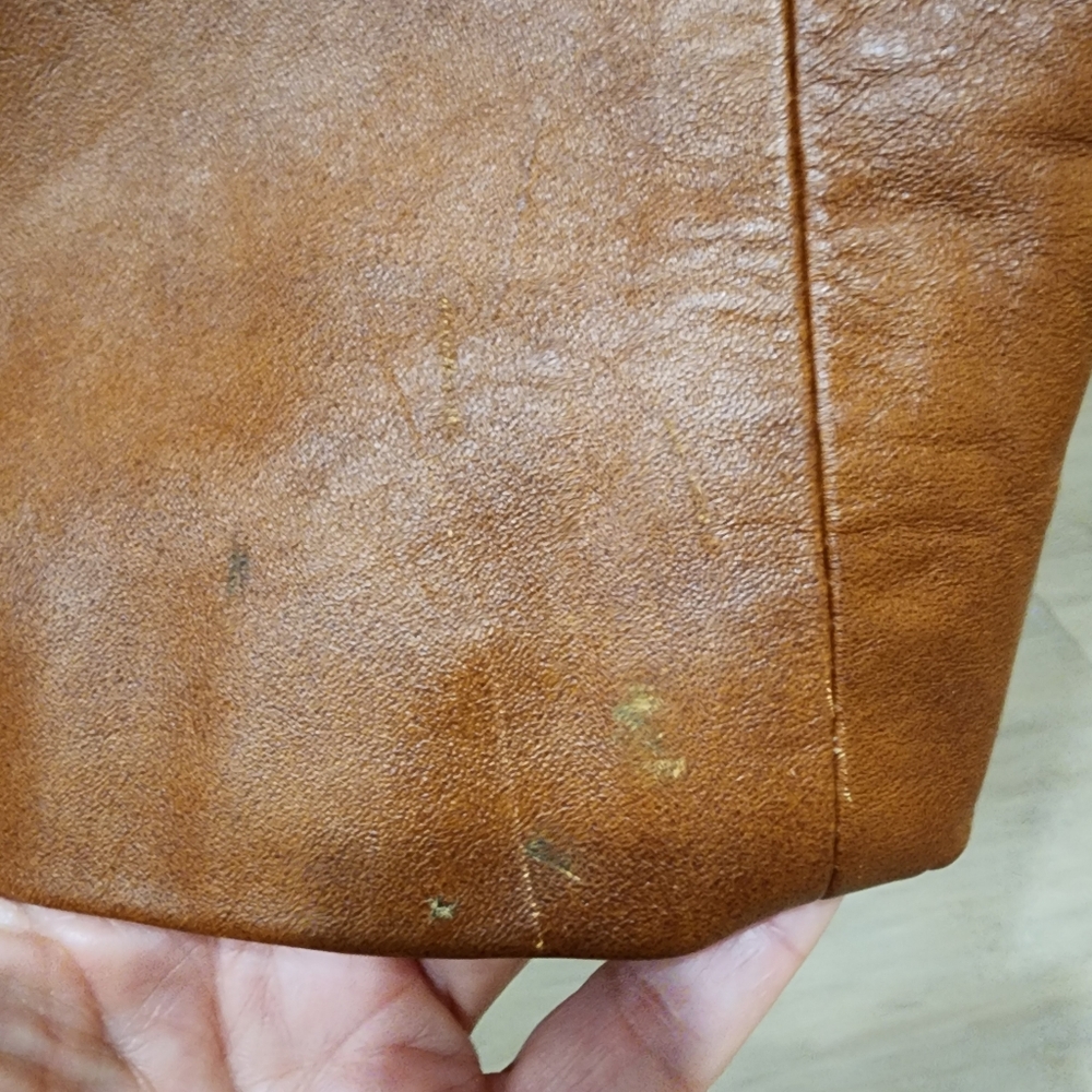 Vintage Leather Trench Coat Full Length 70s Genuine Cognac Leather size Medium - Picture 11 of 16